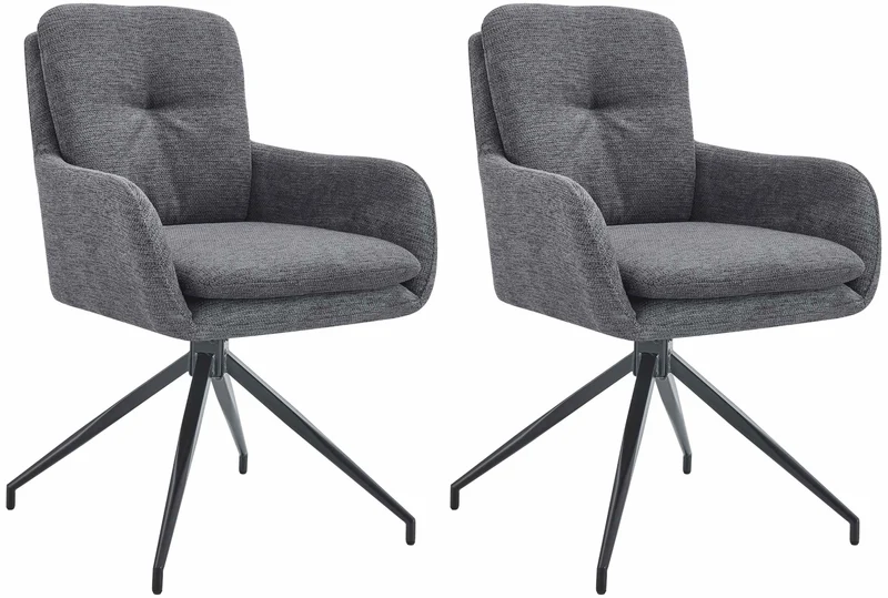Lot de 2 chaises de salle à manger fonction pivotante confortable et moderne en tissu gris foncé cadre métal 10_0006027