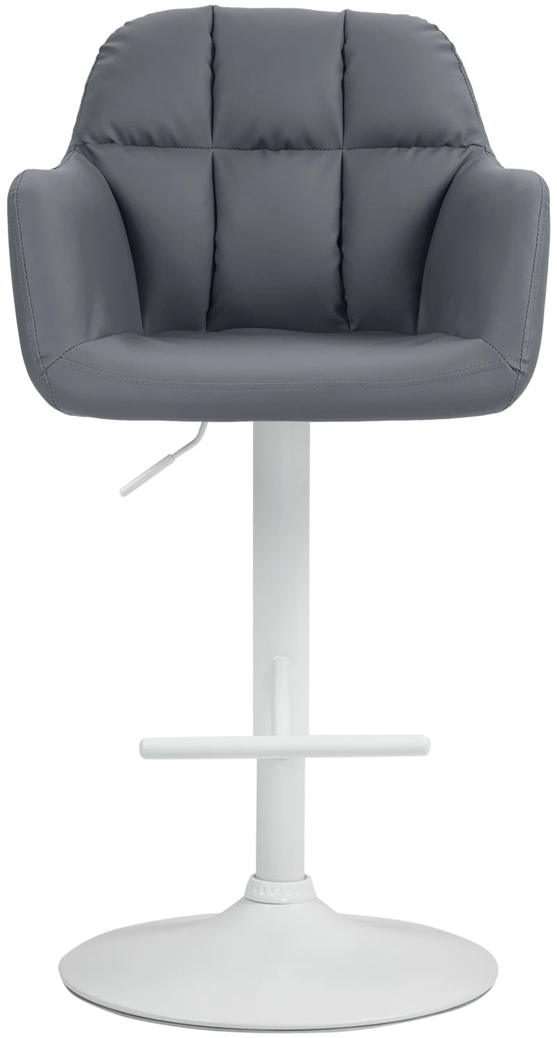 Tabouret de bar chaise haute x1 fonction rotation 360° en similicuir gris avec coutures décoratives piètement métal blanc 10_0006800