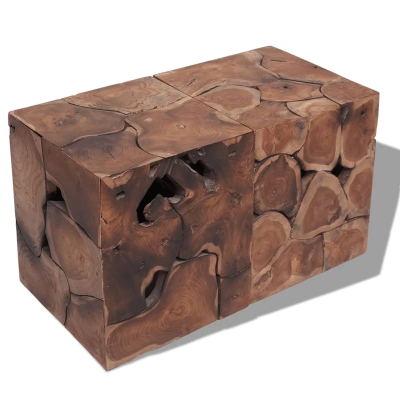 Set de 2 tabourets assise table basse repose-pied table d'appoint en teck massif brun DEC026414
