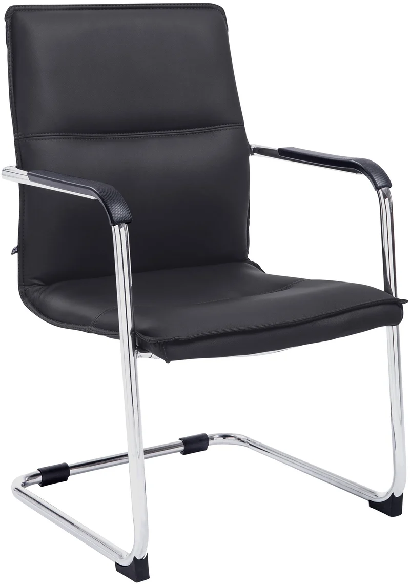 Chaise de bureau fauteuil visiteur avec accoudoirs en PVC noir et métal 10_0001923