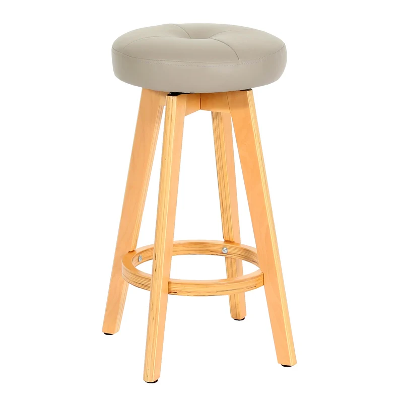 Tabouret de bar x1 siège pivotant en bois et similicuir taupe avec pieds clairs 04_0008596