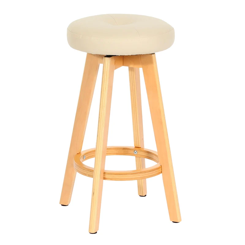 Tabouret de bar x1 pivotant 360° en PVC crème pieds en bois clair 04_0008594