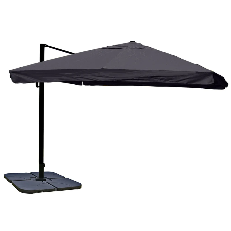 Parasol déporté 3×4 m (5 m) – Toile polyester anthracite – Structure aluminium/acier – Avec pied rotatif – Volant (flap) 04_0007955