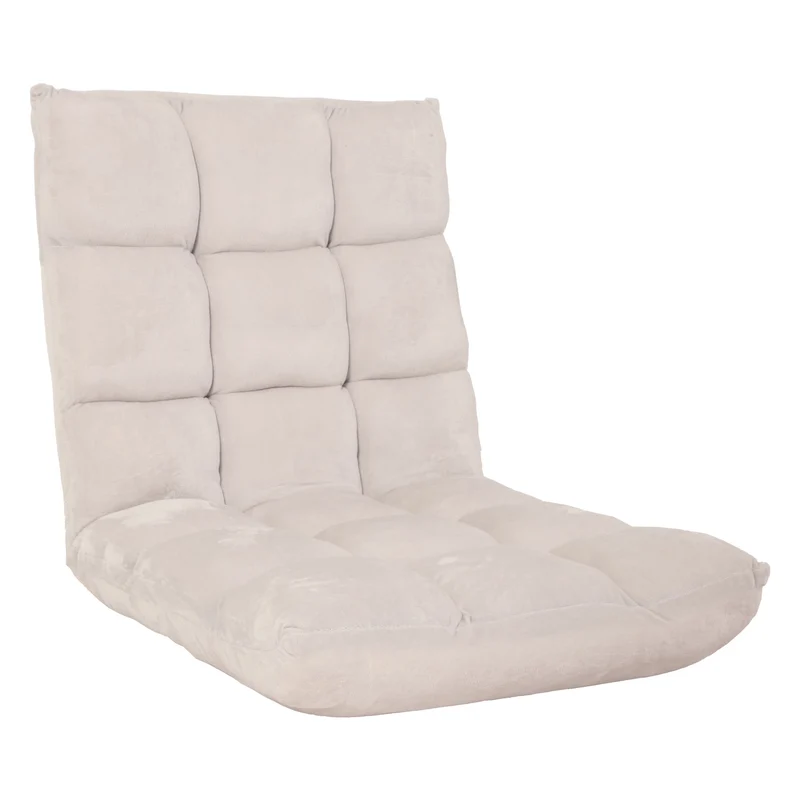 Fauteuil au sol repose-tête réglable 6 positions – Structure en métal – Tissu velours crème-gris 04_0006362