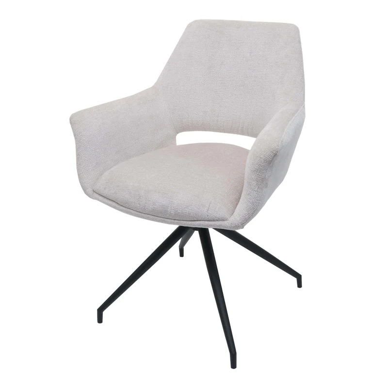 Chaise de salle à manger x1 rembourrée avec accoudoirs pivotante avec fonction de retour automatique Structure en métal et tissu crème-blanc 04_0006349