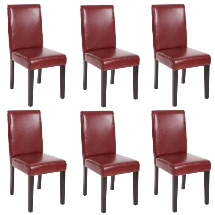Lot de 6 chaises de salle à manger en similicuir rouge-brun pieds noirs design moderne CDS04233