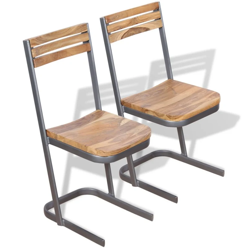 Lot de 2 chaises de salle à manger cuisine design moderne bois de teck massif CDS020947