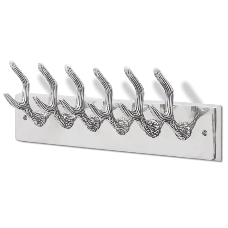 Lot de 4 portes-manteaux mural en aluminium argenté avec 6 crochets 49x9x18 cm DEC024207