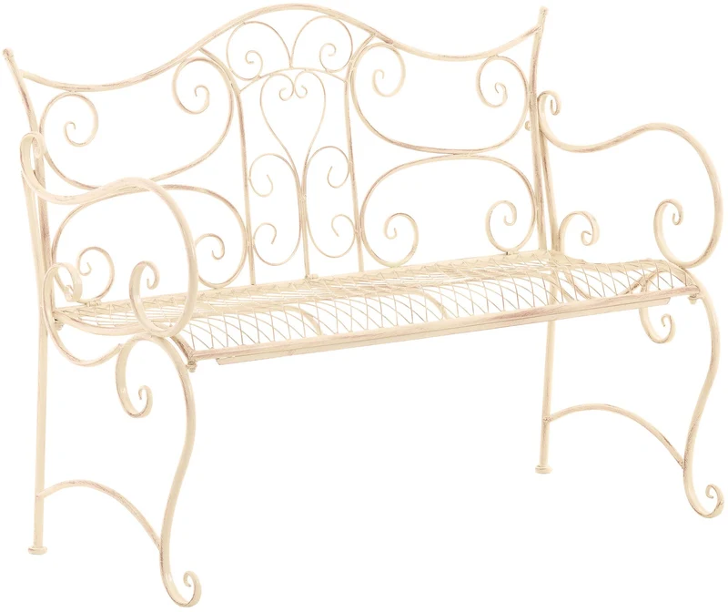 Banc de jardin avec accoudoirs design rustique largeur 113 cm en métal crème vieilli 10_0002946
