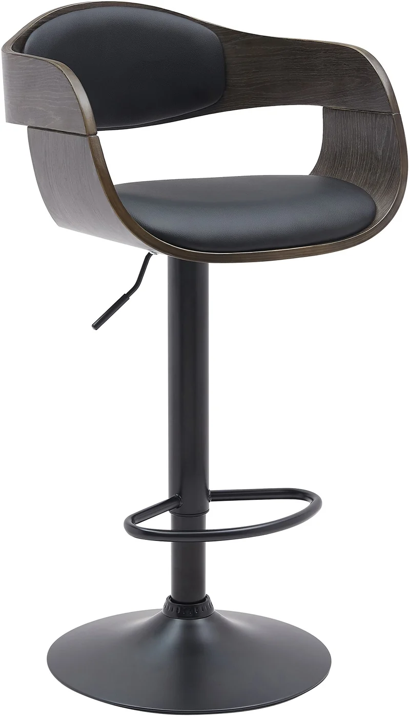 Tabouret de bar x1 design scandinave en PVC noir et structure en bois gris pieds métal noir 10_0005037
