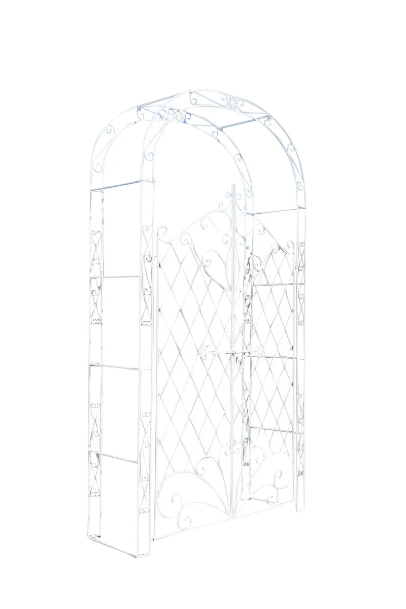Arche à rosiers avec deux portes plantes grimpantes décoration jardin 220x120 cm en métal blanc vieilli 10_0003953