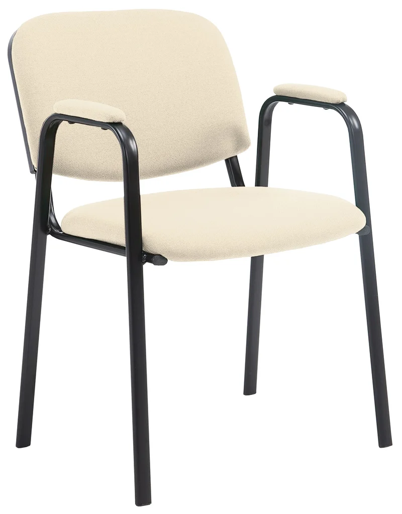 Chaise visiteur avec accoudoirs intégrés zone d'attente en tissu crème piètement à 4 pieds en métal noir 10_0003387
