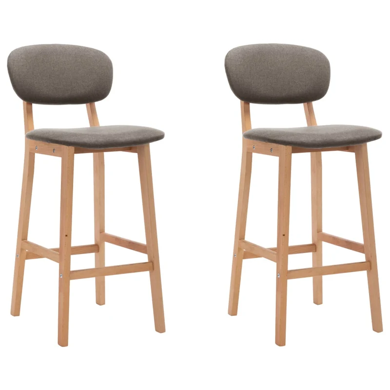 Lot de 2 tabourets de bar chaises hautes en tissu taupe et bois de hêtre DEC029875