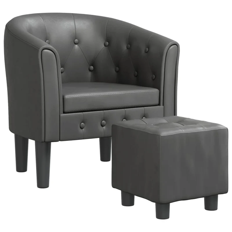 Fauteuil lounge assise confortable design moderne avec repose-pied en PVC gris DEC026424