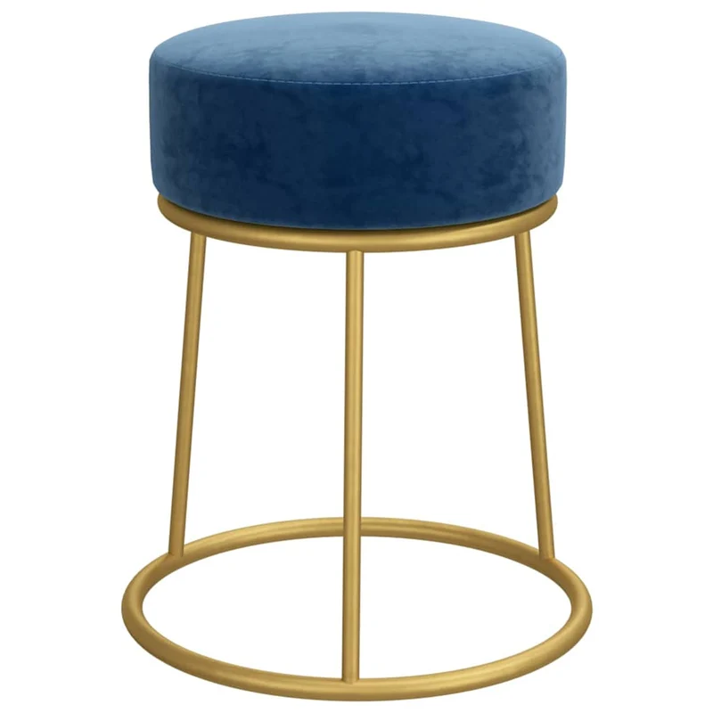 Tabouret assise forme ronde en velours bleu et fer doré DEC026370