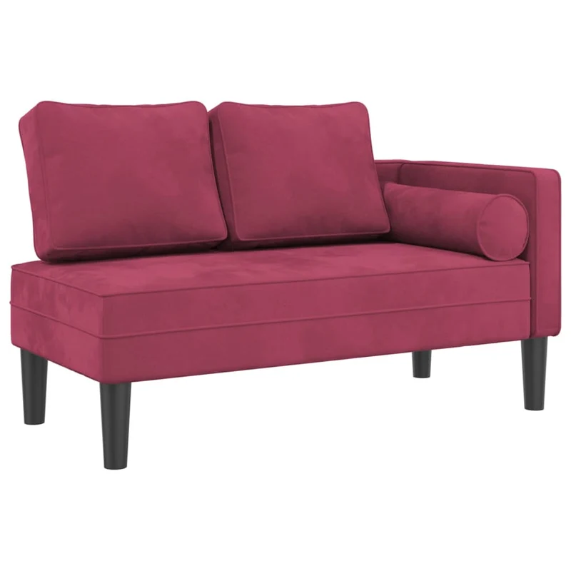 Méridienne chaise longue pour intérieur avec coussins en velours rouge bordeaux DEC026099