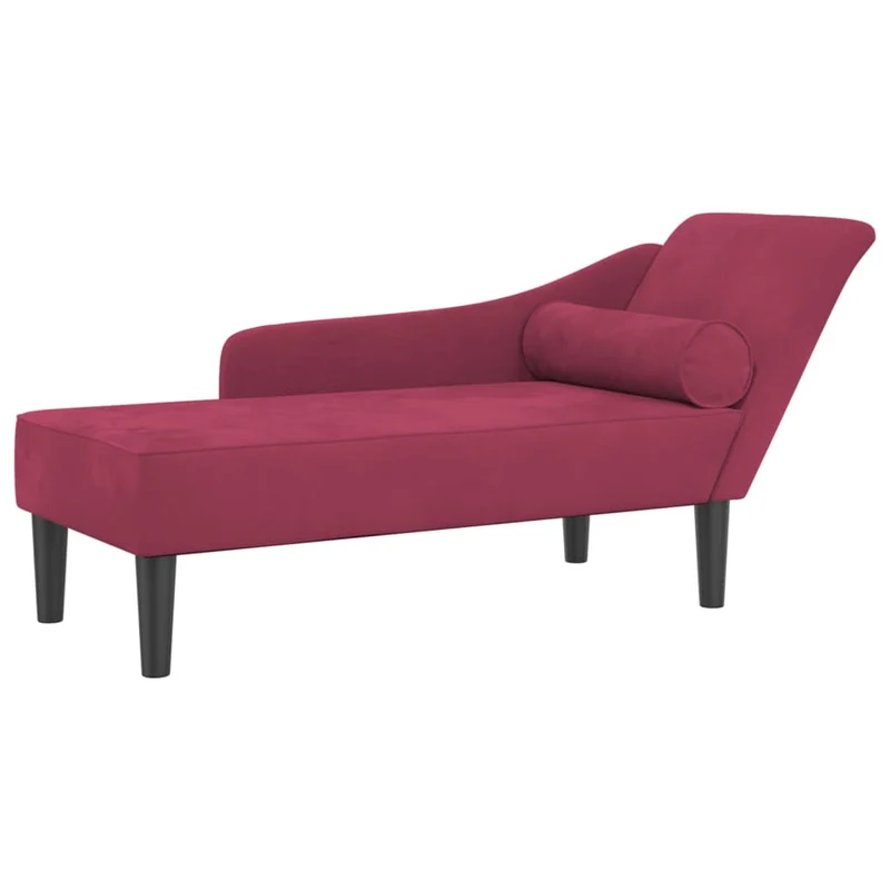 Méridienne chaise longue pour intérieur avec coussins en tissu velours rouge bordeaux DEC026098