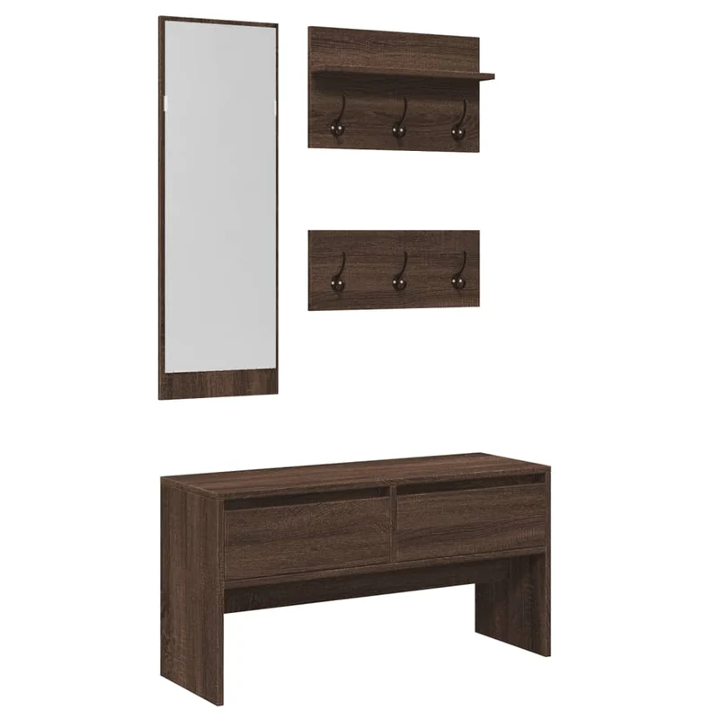 Ensemble de meubles de couloir 4 pièces bois d’ingénierie marron fer galvanisé et acrylique DEC024966