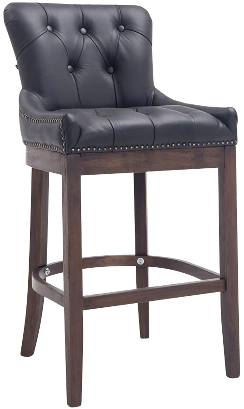 Tabouret de bar x1 avec assise en cuir véritable bois véritable cuir noir 10_0005053