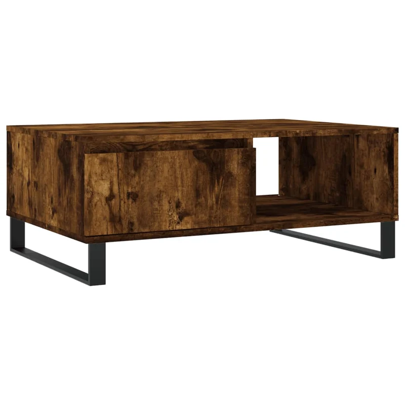 Table basse design rustique avec 2 compartiments 90 x 60 x 35 cm bois d'ingénierie marron et fer DEC038555