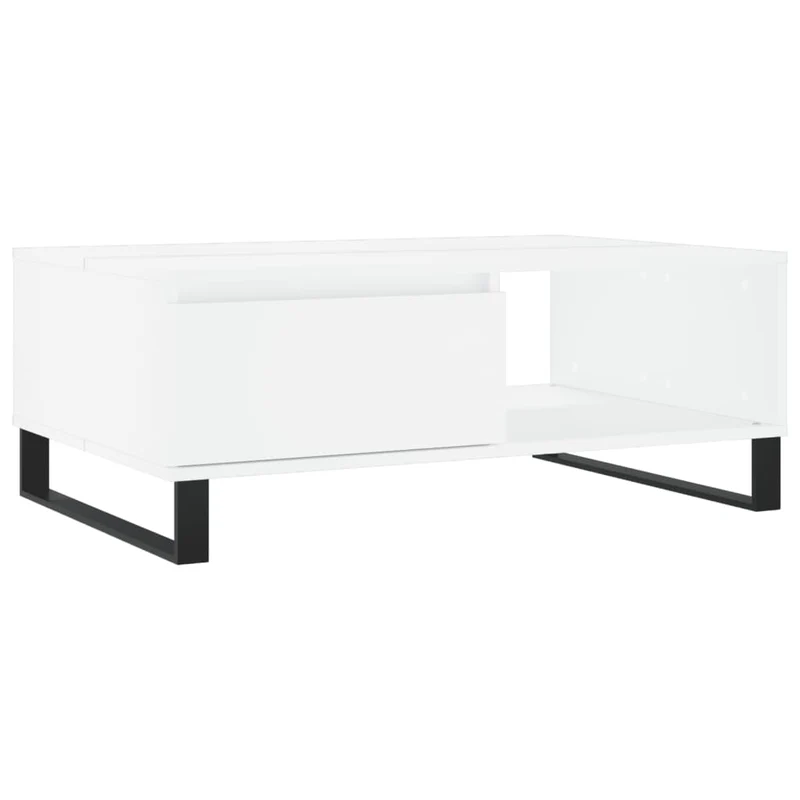 Table basse design moderne et contemporaine 90 x 60 x 35 cm bois d'ingénierie blanc et fer DEC038031