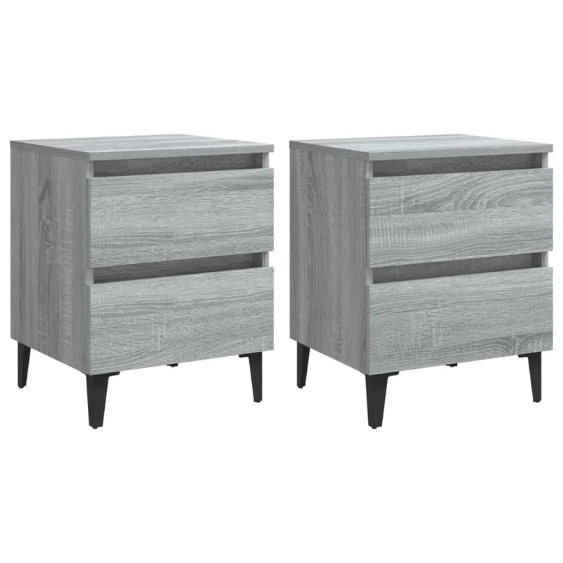 Lot de 2 tables de chevet avec tiroirs 40 x 35 x 50 cm bois d'ingénierie gris et métal DEC036198