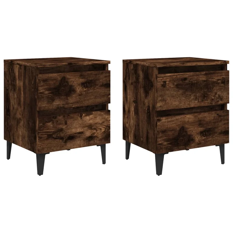 Lot de 2 tables de chevet avec tiroirs 40 x 35 x 50 cm bois d'ingénierie marron et métal DEC036191