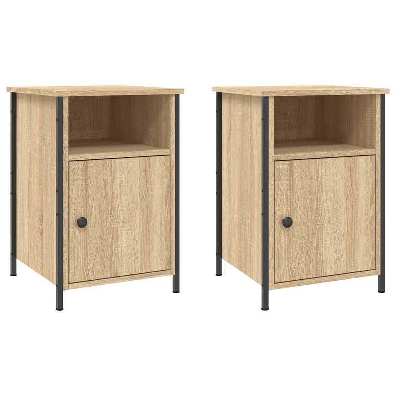Lot de 2 tables de chevet avec rangement 40 x 42 x 60cm bois d'ingénierie couleur chêne et fer DEC035890