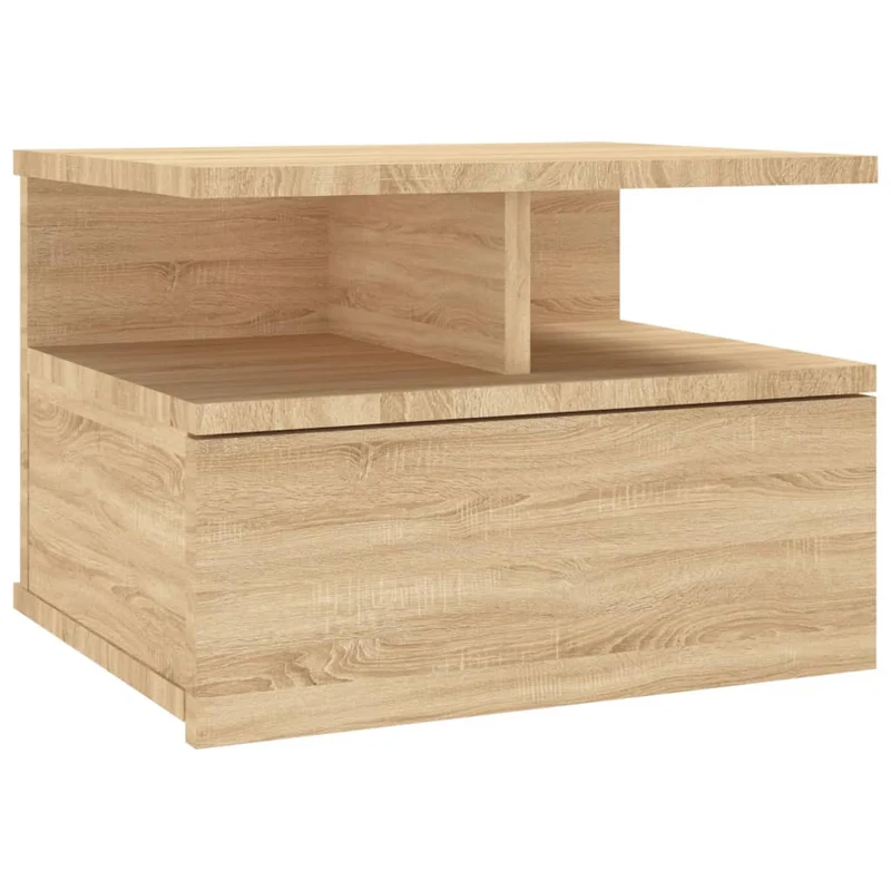 Table de chevet murale avec tiroir et étagères en bois d'ingénierie couleur chêne DEC033925