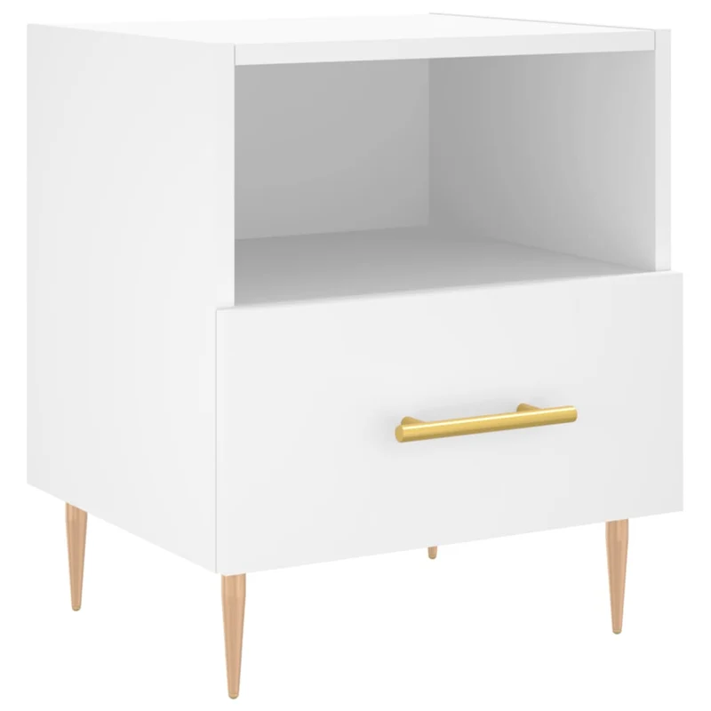 Table de chevet avec compartiment ouvert et tiroir 40 x 35 x 47,5 cm bois d’ingénierie blanc et fer DEC033355