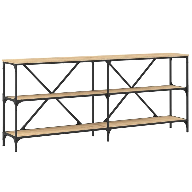 Table console avec étagères design industriel 180 x 30 x 75cm bois d'ingénierie et fer DEC031941