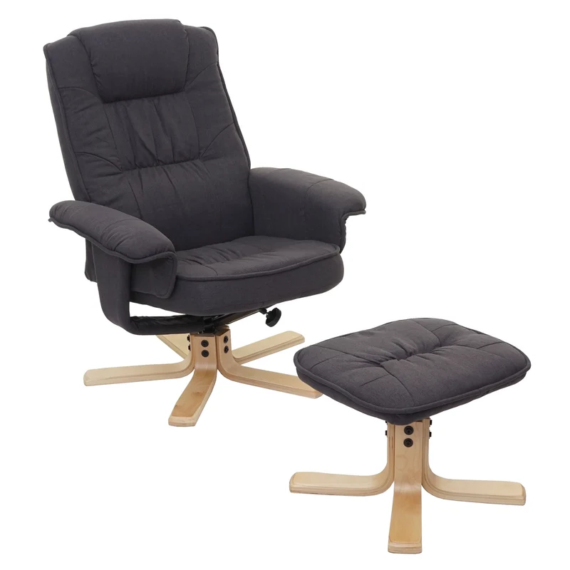 Fauteuil relax inclinable rotatif à 360° avec tabouret en tissu gris foncé 04_0001952