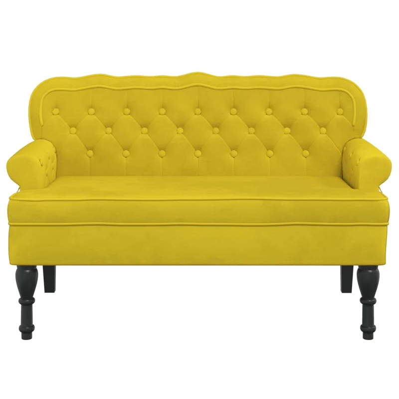 Banc canapé avec dossier capitonné accoudoirs 119,5 x 64,5 x 75 cm en velours jaune DEC024649