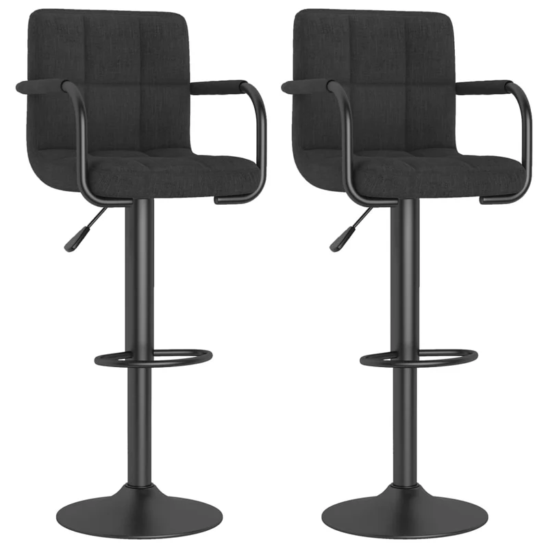 Lot de 2 tabourets de bar chaises hautes avec dossier et accoudoirs en tissu noir cadre en acier DEC029815