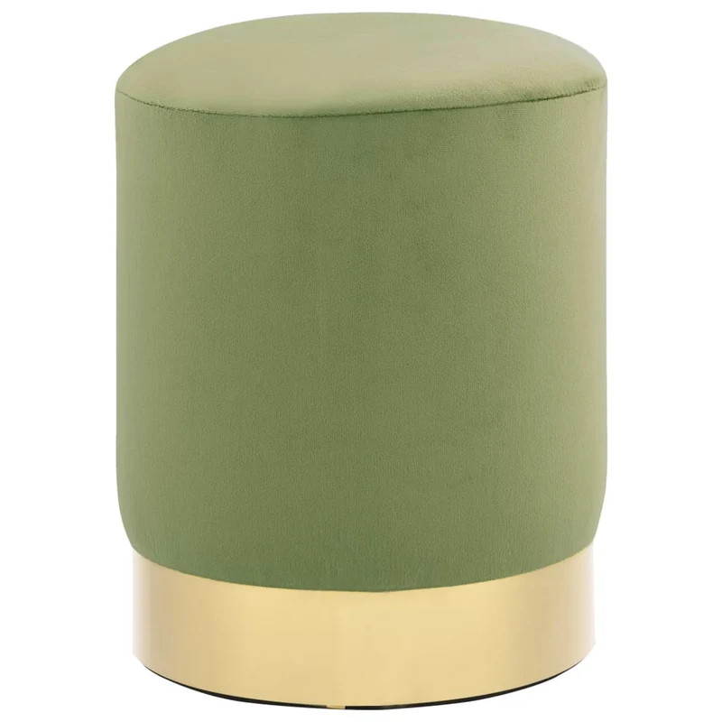 Tabouret assise pouf repose-pied en velours vert moutarde base métallique doré DEC026377
