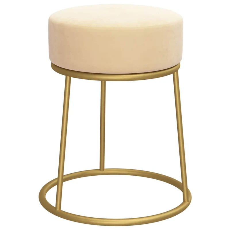 Tabouret assise pouf rond 30 x 38 cm velours couleur abricot et métal doré DEC026367
