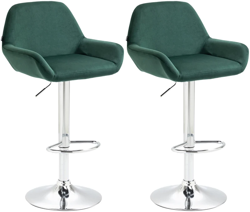 Lot de 2 tabourets de bar repose-pieds en forme d'arc en métal chromé assise en velours vert foncé 10_0004032