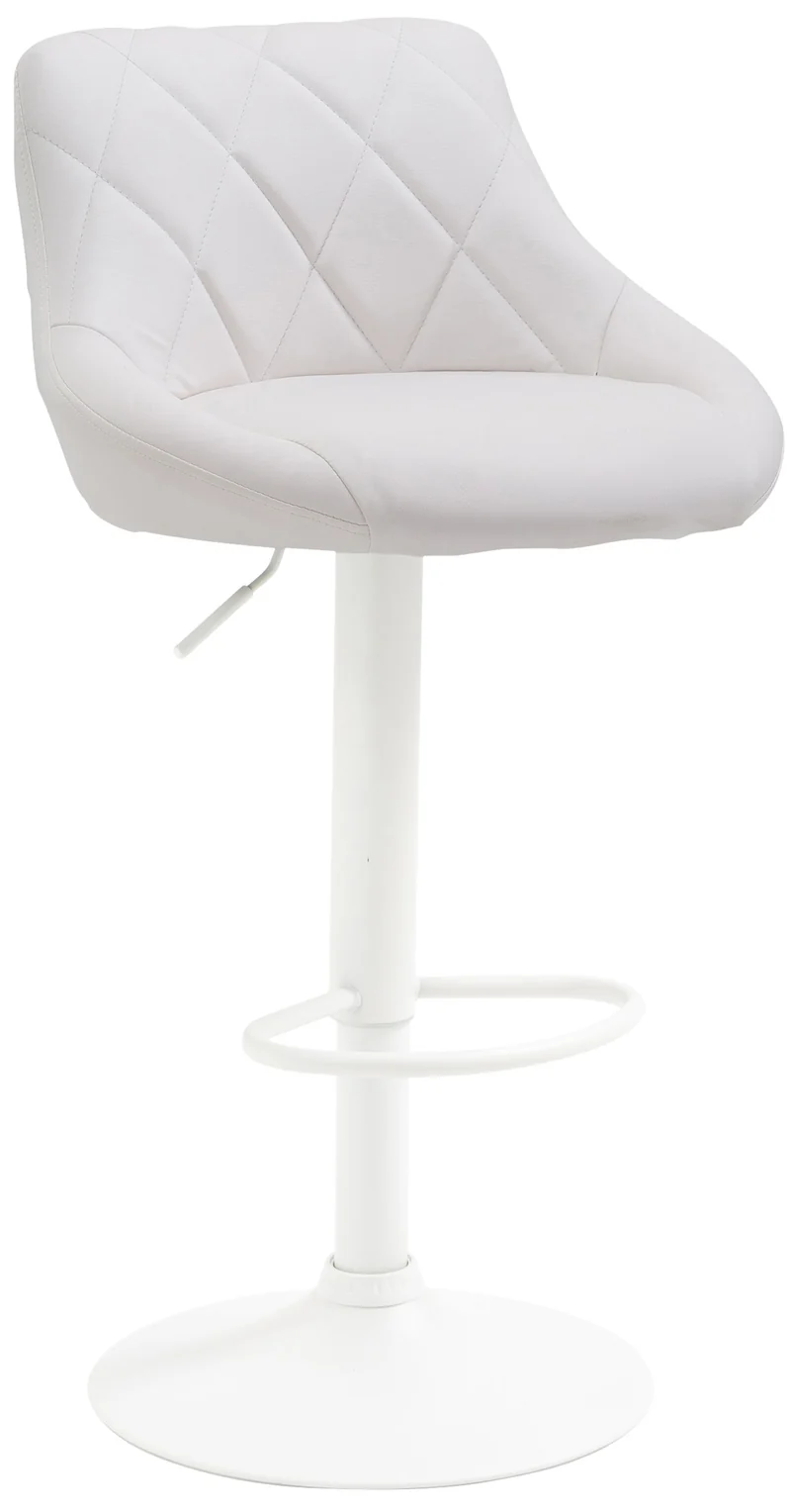 Tabouret de bar en synthétique blanc pivotant avec repose-pieds métal blanc coutures décoratives TDB10597
