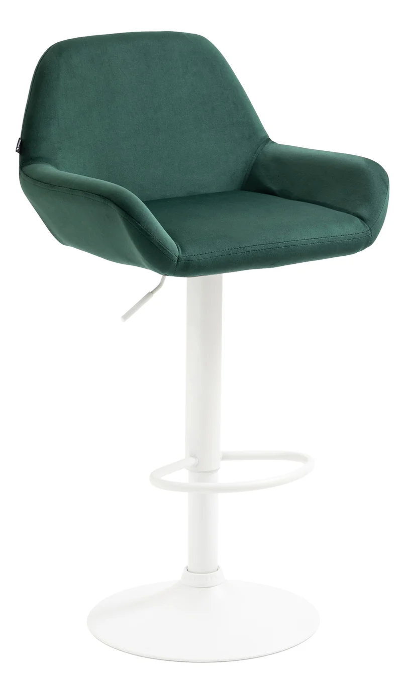 Tabouret de bar en velours rembourré vert base trompette métal blanc mat TDB10417
