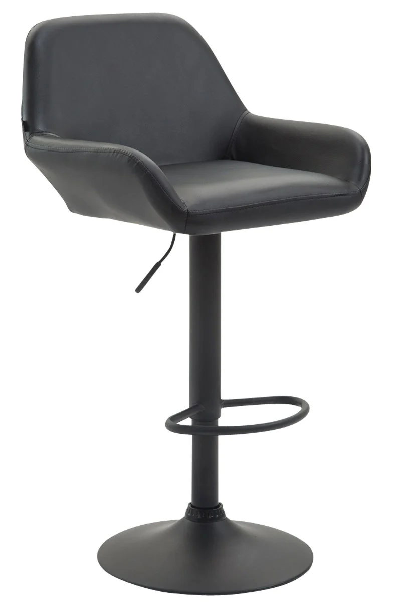 Tabouret de bar x1 repose-pieds en forme d'arc en métal noir assise en PVC noir 10_0004544