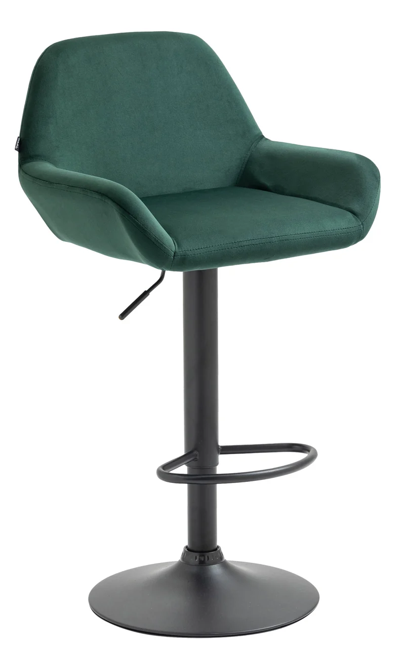 Tabouret de bar en velours rembourré vert base trompette métal noir mat TDB10424