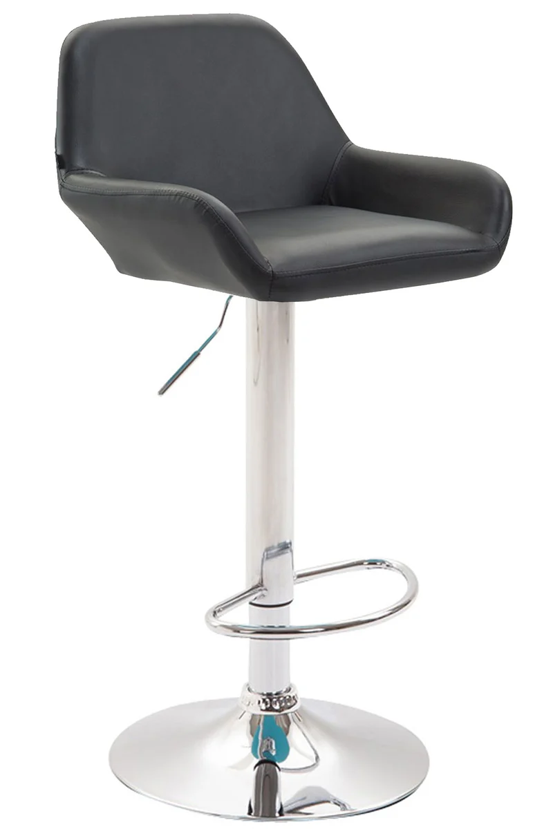 Tabouret de bar moderne et confortable en synthétique noir pieds trompette en métal chromé TDB10313