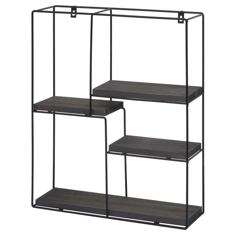 Étagère murale suspendue 4 niveaux en métal et bois gris foncé design industriel 51 x 40 x 11 cm 04_0008665