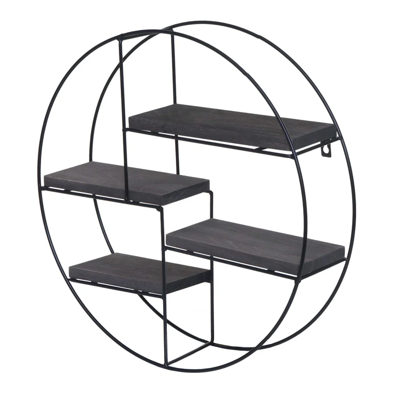 Étagère murale suspendue 4 niveaux en métal et bois design industriel 45x45x11 cm gris foncé 04_0008661