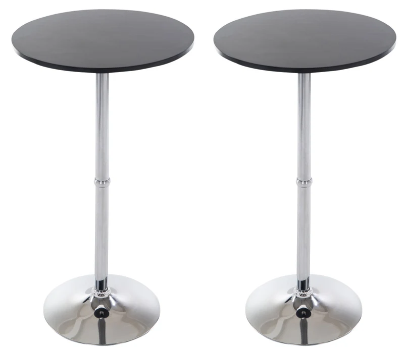 Set de 2 tables hautes rondes Ø 60 cm en métal chromé et plateau enCMDF noir 10_0004482