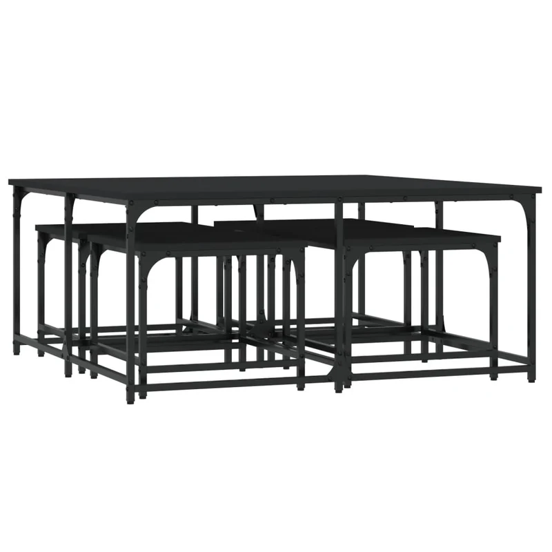 Set de 5 tables basses gigognes style industriel en bois d'ingénierie noir et métal DEC040580