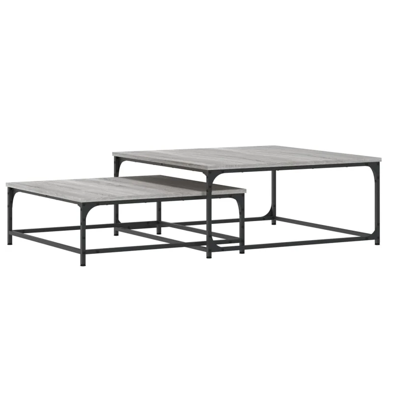Set de 2 tables basses gigognes en bois d'ingénierie gris et fer DEC040524