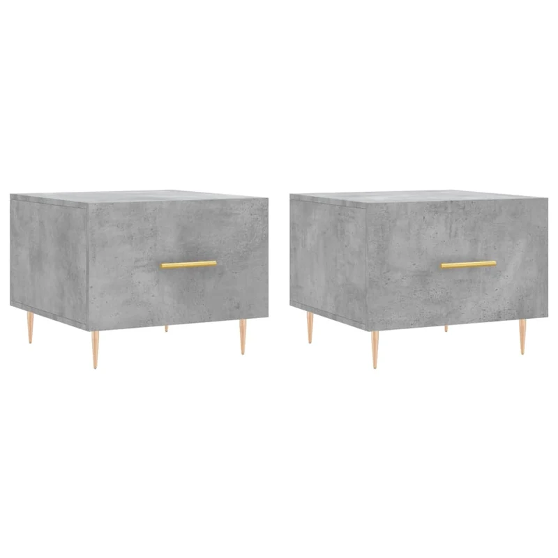 Set de 2 tables basses d'appoint avec tiroir 50 x 50 x 40 cm bois d'ingénierie gris et fer DEC040401