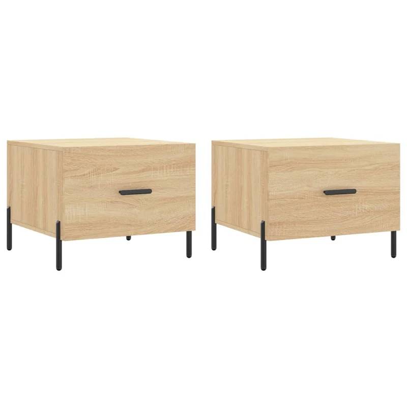 Lot de 2 tables basses d'appoint avec tiroir 50 x 50 x 40 cm bois d'ingénierie couleur chêne et fer DEC040387