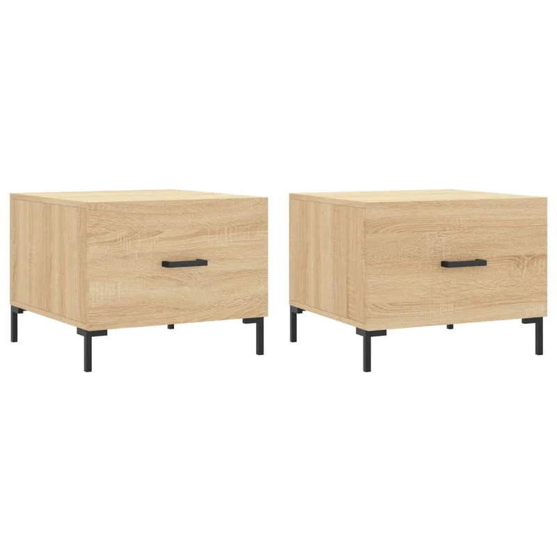 Set de 2 tables basses d'appoint avec tiroir 50 x 50 x 40 cm bois d'ingénierie couleur chêne et fer DEC040385
